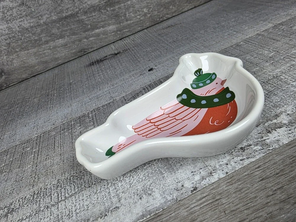 Christmas Ceramic Spoon Rest Trinket Soap Dish Fat Bird Chick 168d3